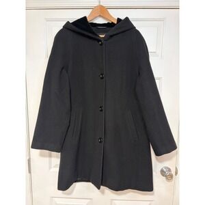 Lambs Wool Velvet Hood Coat Women 12 M  L Forecaster Boston Black Classic Winter